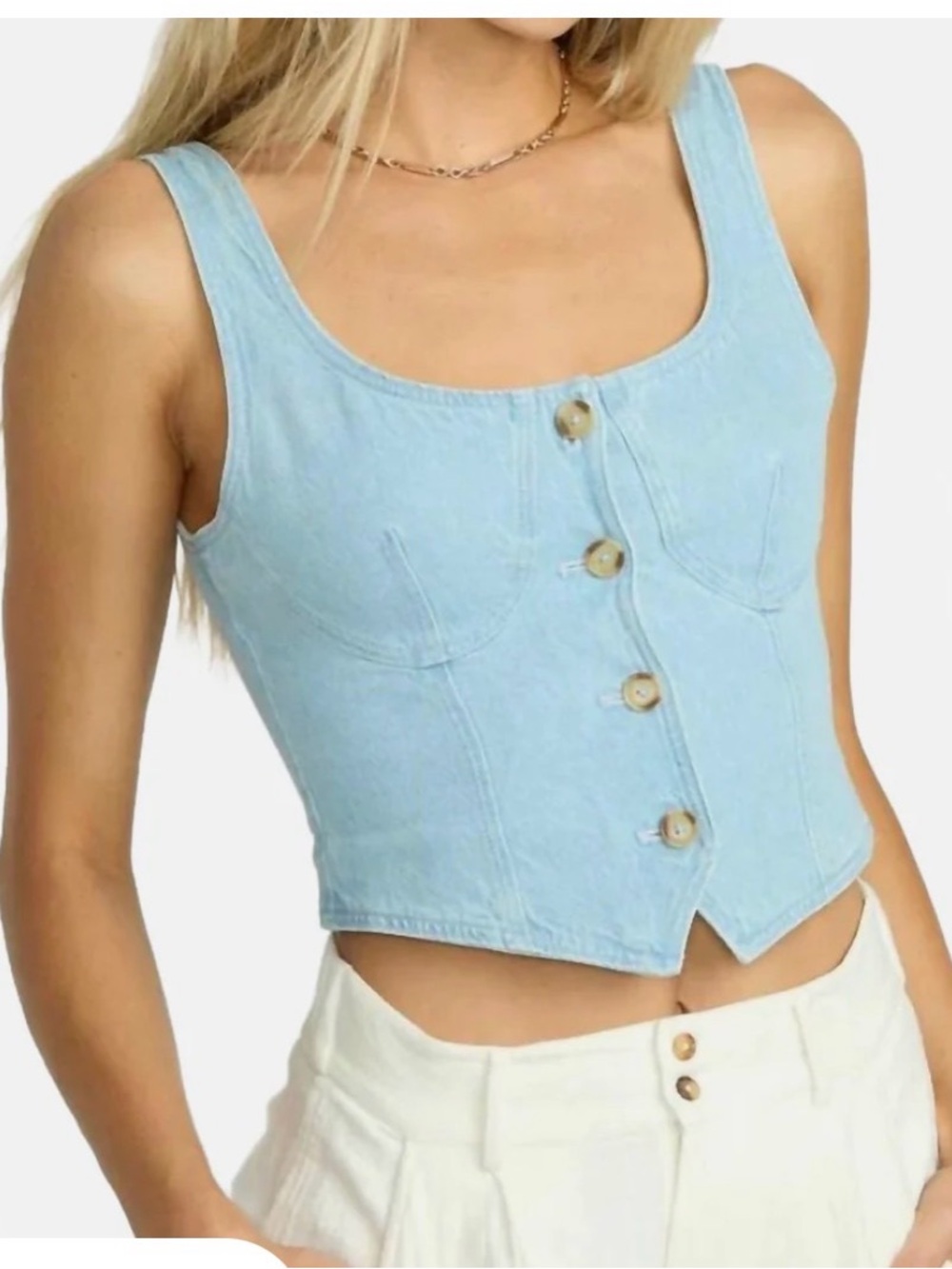 Billabong Denim Button-Front Tank Top